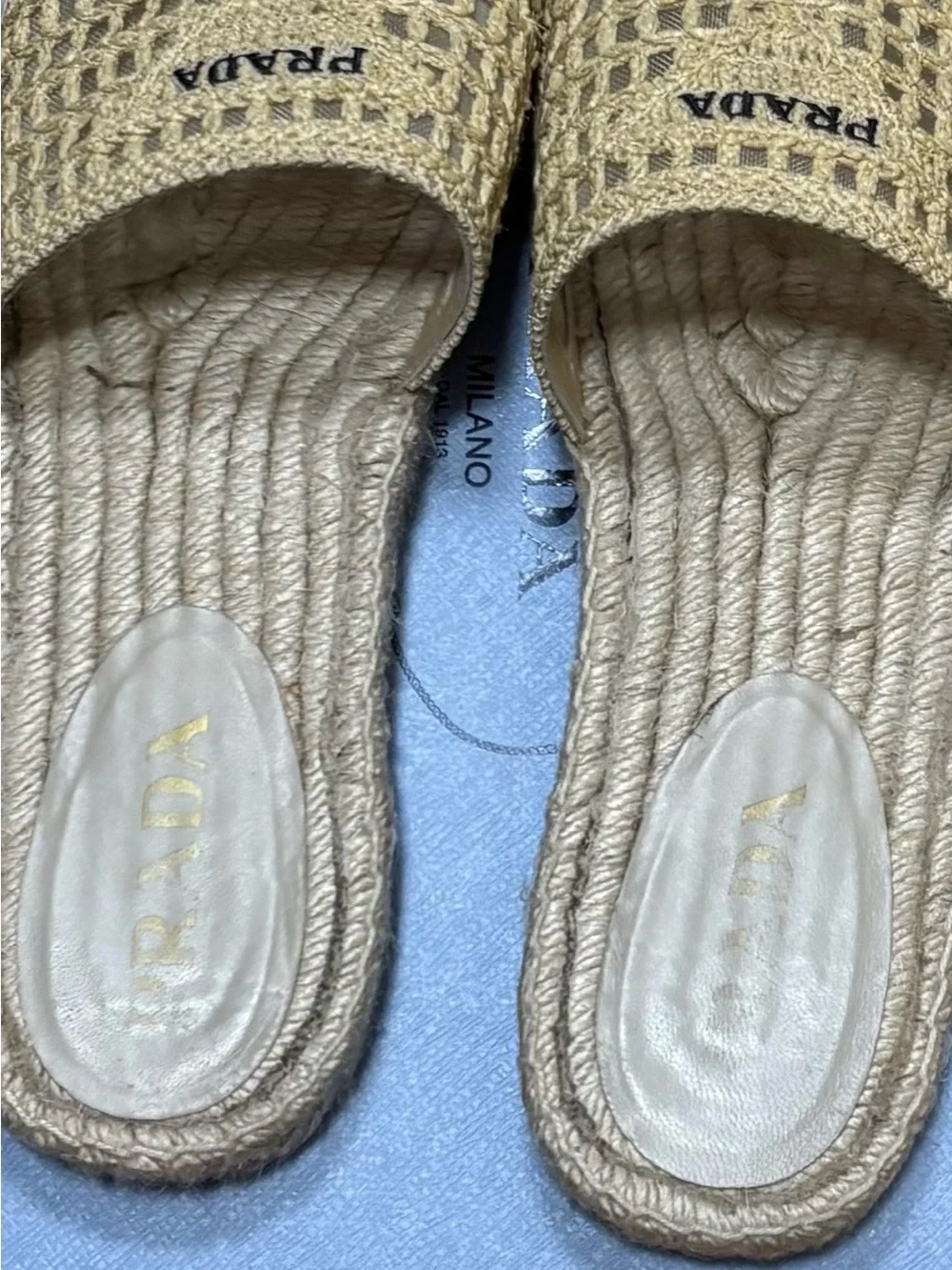 Prada Rama Woven Espadrille Slide Sandals